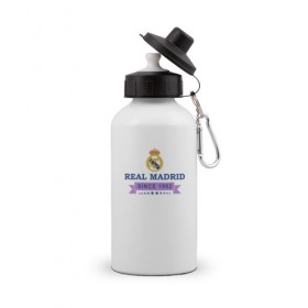 Бутылка спортивная с принтом Real Madrid - Classic 1902 в Тюмени, металл | емкость — 500 мл, в комплекте две пластиковые крышки и карабин для крепления | real | real madrid | мадрид | реал | футбол