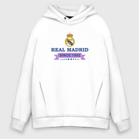 Мужское худи Oversize хлопок с принтом Real Madrid - Classic 1902 в Тюмени, френч-терри — 70% хлопок, 30% полиэстер. Мягкий теплый начес внутри —100% хлопок | боковые карманы, эластичные манжеты и нижняя кромка, капюшон на магнитной кнопке | real | real madrid | мадрид | реал | футбол
