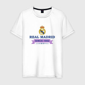 Мужская футболка хлопок с принтом Real Madrid - Classic 1902 в Тюмени, 100% хлопок | прямой крой, круглый вырез горловины, длина до линии бедер, слегка спущенное плечо. | Тематика изображения на принте: real | real madrid | мадрид | реал | футбол