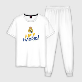 Мужская пижама хлопок с принтом Real Madrid - i Hala Madrid ! в Тюмени, 100% хлопок | брюки и футболка прямого кроя, без карманов, на брюках мягкая резинка на поясе и по низу штанин
 | hala | real | real madrid | мадрид | реал | футбол