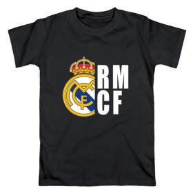 Мужская футболка хлопок с принтом Real Madrid - RM/CF (Classic) в Тюмени, 100% хлопок | прямой крой, круглый вырез горловины, длина до линии бедер, слегка спущенное плечо. | cf | real | real madrid | rn | мадрид | реал | футбол