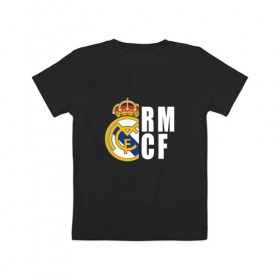 Детская футболка хлопок с принтом Real Madrid - RM/CF (Classic) в Тюмени, 100% хлопок | круглый вырез горловины, полуприлегающий силуэт, длина до линии бедер | Тематика изображения на принте: cf | real | real madrid | rn | мадрид | реал | футбол