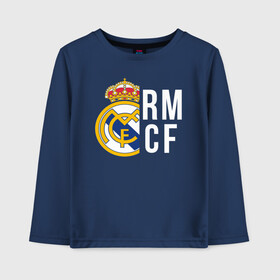 Детский лонгслив хлопок с принтом Real Madrid - RM CF (Classic) в Тюмени, 100% хлопок | круглый вырез горловины, полуприлегающий силуэт, длина до линии бедер | Тематика изображения на принте: cf | real | real madrid | rn | мадрид | реал | футбол