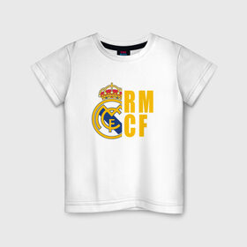 Детская футболка хлопок с принтом Real Madrid - RM/CF в Тюмени, 100% хлопок | круглый вырез горловины, полуприлегающий силуэт, длина до линии бедер | Тематика изображения на принте: 