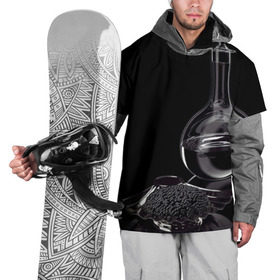 Накидка на куртку 3D с принтом Водка и черная икра в Тюмени, 100% полиэстер |  | Тематика изображения на принте: графин | еда | жидкость | закуска | темный | черный