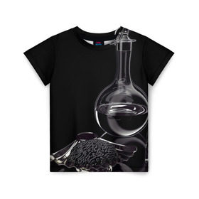 Детская футболка 3D с принтом Водка и черная икра в Тюмени, 100% гипоаллергенный полиэфир | прямой крой, круглый вырез горловины, длина до линии бедер, чуть спущенное плечо, ткань немного тянется | графин | еда | жидкость | закуска | темный | черный