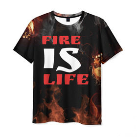 Мужская футболка 3D с принтом Fire is life (Огонь это жизнь) в Тюмени, 100% полиэфир | прямой крой, круглый вырез горловины, длина до линии бедер | Тематика изображения на принте: fire | is | life | алфавит | английский | большие | буквы | горит | жар | клевая | надпись | огонь | огонь это жизнь | пламя | пожар | полымя | прикольная | пыл | свет | слово | цитата