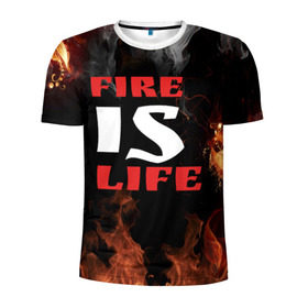 Мужская футболка 3D спортивная с принтом Fire is life (Огонь это жизнь) в Тюмени, 100% полиэстер с улучшенными характеристиками | приталенный силуэт, круглая горловина, широкие плечи, сужается к линии бедра | Тематика изображения на принте: fire | is | life | алфавит | английский | большие | буквы | горит | жар | клевая | надпись | огонь | огонь это жизнь | пламя | пожар | полымя | прикольная | пыл | свет | слово | цитата