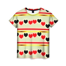 Женская футболка 3D с принтом Сердечки в Тюмени, 100% полиэфир ( синтетическое хлопкоподобное полотно) | прямой крой, круглый вырез горловины, длина до линии бедер | 