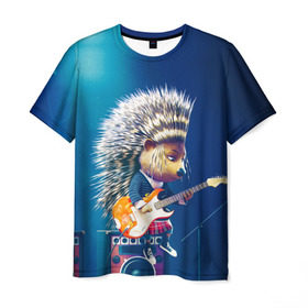 Мужская футболка 3D с принтом Животный рок в Тюмени, 100% полиэфир | прямой крой, круглый вырез горловины, длина до линии бедер | Тематика изображения на принте: бас | гитара | дикобраз | еж | ежик | колонки | музыка | рок