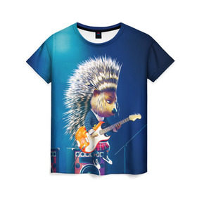 Женская футболка 3D с принтом Животный рок в Тюмени, 100% полиэфир ( синтетическое хлопкоподобное полотно) | прямой крой, круглый вырез горловины, длина до линии бедер | бас | гитара | дикобраз | еж | ежик | колонки | музыка | рок