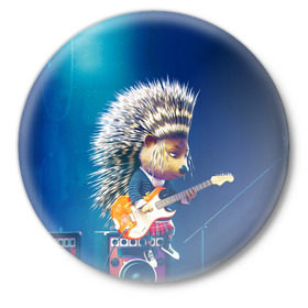 Значок с принтом Животный рок в Тюмени,  металл | круглая форма, металлическая застежка в виде булавки | Тематика изображения на принте: бас | гитара | дикобраз | еж | ежик | колонки | музыка | рок
