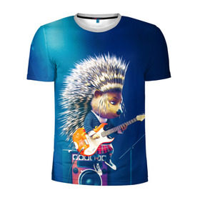 Мужская футболка 3D спортивная с принтом Животный рок в Тюмени, 100% полиэстер с улучшенными характеристиками | приталенный силуэт, круглая горловина, широкие плечи, сужается к линии бедра | бас | гитара | дикобраз | еж | ежик | колонки | музыка | рок