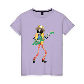 Женская футболка хлопок с принтом Брук в Тюмени, 100% хлопок | прямой крой, круглый вырез горловины, длина до линии бедер, слегка спущенное плечо | anime | brook | one | piece | ван | луффи | музыка | пираты | пис | скелет