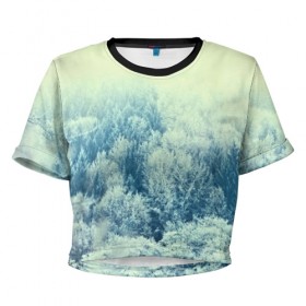 Женская футболка 3D укороченная с принтом Снежный лес в Тюмени, 100% полиэстер | круглая горловина, длина футболки до линии талии, рукава с отворотами | деревья | зима | лес | природа
