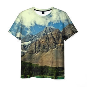 Мужская футболка 3D с принтом Высокие горы в Тюмени, 100% полиэфир | прямой крой, круглый вырез горловины, длина до линии бедер | пейзаж