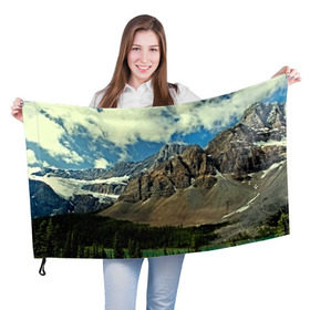 Флаг 3D с принтом Высокие горы в Тюмени, 100% полиэстер | плотность ткани — 95 г/м2, размер — 67 х 109 см. Принт наносится с одной стороны | пейзаж