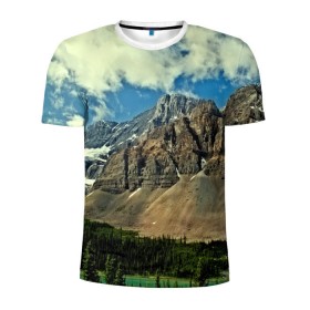 Мужская футболка 3D спортивная с принтом Высокие горы в Тюмени, 100% полиэстер с улучшенными характеристиками | приталенный силуэт, круглая горловина, широкие плечи, сужается к линии бедра | пейзаж