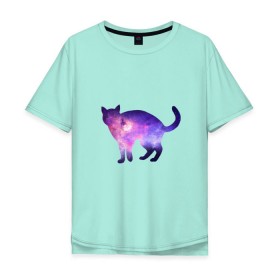 Мужская футболка хлопок Oversize с принтом Cat galaxy в Тюмени, 100% хлопок | свободный крой, круглый ворот, “спинка” длиннее передней части | космос | кошка | силуэт
