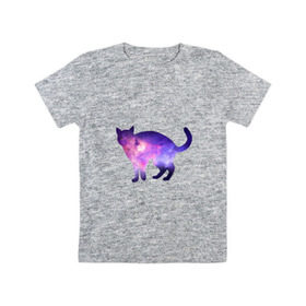 Детская футболка хлопок с принтом Cat galaxy в Тюмени, 100% хлопок | круглый вырез горловины, полуприлегающий силуэт, длина до линии бедер | Тематика изображения на принте: космос | кошка | силуэт