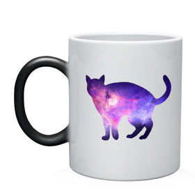 Кружка хамелеон с принтом Cat galaxy в Тюмени, керамика | меняет цвет при нагревании, емкость 330 мл | космос | кошка | силуэт