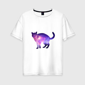 Женская футболка хлопок Oversize с принтом Cat galaxy в Тюмени, 100% хлопок | свободный крой, круглый ворот, спущенный рукав, длина до линии бедер
 | космос | кошка | силуэт
