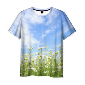 Мужская футболка 3D с принтом Ромашковое поле в Тюмени, 100% полиэфир | прямой крой, круглый вырез горловины, длина до линии бедер | желтый | красный | любовь | новинки | подарок | розы | сердце | текстура | тюльпаны | цветы