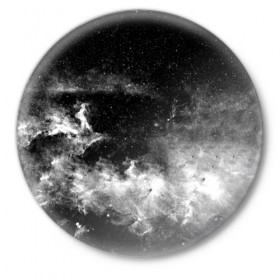 Значок с принтом Космос в Тюмени,  металл | круглая форма, металлическая застежка в виде булавки | Тематика изображения на принте: nebula | звезды | монхромный | созвездие | туманность