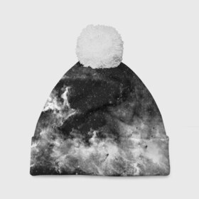 Шапка 3D c помпоном с принтом Космос в Тюмени, 100% полиэстер | универсальный размер, печать по всей поверхности изделия | nebula | звезды | монхромный | созвездие | туманность