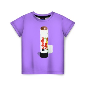 Детская футболка 3D с принтом Нутелла в Тюмени, 100% гипоаллергенный полиэфир | прямой крой, круглый вырез горловины, длина до линии бедер, чуть спущенное плечо, ткань немного тянется | nutella | нутелла | ореховая паста | помада | сладости | шоколадная паста