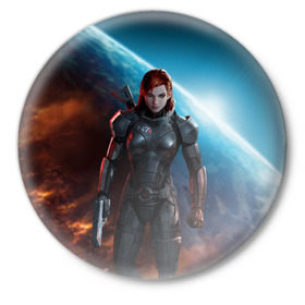 Значок с принтом Mass Effect в Тюмени,  металл | круглая форма, металлическая застежка в виде булавки | n7 | shepard | галактика | жнец | космос | масс | нормандия | планета | шепард | эффект