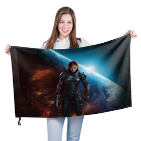 Флаг 3D с принтом Mass Effect в Тюмени, 100% полиэстер | плотность ткани — 95 г/м2, размер — 67 х 109 см. Принт наносится с одной стороны | n7 | shepard | галактика | жнец | космос | масс | нормандия | планета | шепард | эффект