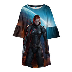 Детское платье 3D с принтом Mass Effect в Тюмени, 100% полиэстер | прямой силуэт, чуть расширенный к низу. Круглая горловина, на рукавах — воланы | n7 | shepard | галактика | жнец | космос | масс | нормандия | планета | шепард | эффект