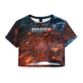 Женская футболка 3D укороченная с принтом Mass Effect в Тюмени, 100% полиэстер | круглая горловина, длина футболки до линии талии, рукава с отворотами | n7 | shepard | галактика | жнец | космос | масс | нормандия | планета | шепард | эффект