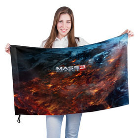Флаг 3D с принтом Mass Effect в Тюмени, 100% полиэстер | плотность ткани — 95 г/м2, размер — 67 х 109 см. Принт наносится с одной стороны | n7 | shepard | галактика | жнец | космос | масс | нормандия | планета | шепард | эффект