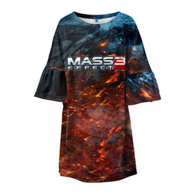 Детское платье 3D с принтом Mass Effect в Тюмени, 100% полиэстер | прямой силуэт, чуть расширенный к низу. Круглая горловина, на рукавах — воланы | n7 | shepard | галактика | жнец | космос | масс | нормандия | планета | шепард | эффект