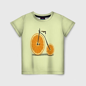 Детская футболка 3D с принтом Апельсиновый велосипед в Тюмени, 100% гипоаллергенный полиэфир | прямой крой, круглый вырез горловины, длина до линии бедер, чуть спущенное плечо, ткань немного тянется | 