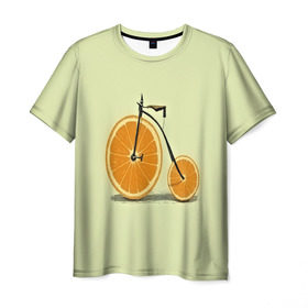 Мужская футболка 3D с принтом Апельсиновый велосипед в Тюмени, 100% полиэфир | прямой крой, круглый вырез горловины, длина до линии бедер | 