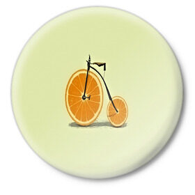 Значок с принтом Апельсиновый велосипед в Тюмени,  металл | круглая форма, металлическая застежка в виде булавки | 