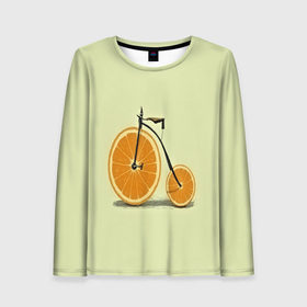 Женский лонгслив 3D с принтом Апельсиновый велосипед в Тюмени, 100% полиэстер | длинные рукава, круглый вырез горловины, полуприлегающий силуэт | 