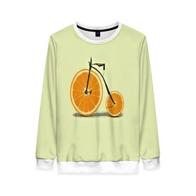Женский свитшот 3D с принтом Апельсиновый велосипед в Тюмени, 100% полиэстер с мягким внутренним слоем | круглый вырез горловины, мягкая резинка на манжетах и поясе, свободная посадка по фигуре | Тематика изображения на принте: 