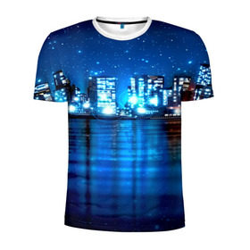 Мужская футболка 3D спортивная с принтом Panoramic Urban в Тюмени, 100% полиэстер с улучшенными характеристиками | приталенный силуэт, круглая горловина, широкие плечи, сужается к линии бедра | Тематика изображения на принте: высотки | город | здания | ночь | страны | сша