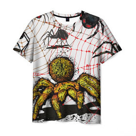 Мужская футболка 3D с принтом Тарантул в Тюмени, 100% полиэфир | прямой крой, круглый вырез горловины, длина до линии бедер | Тематика изображения на принте: spider | паук | паутина | тарантул