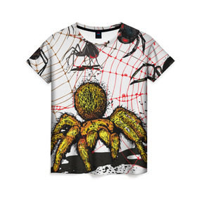 Женская футболка 3D с принтом Тарантул в Тюмени, 100% полиэфир ( синтетическое хлопкоподобное полотно) | прямой крой, круглый вырез горловины, длина до линии бедер | spider | паук | паутина | тарантул