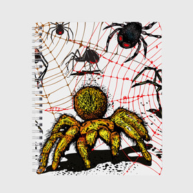 Тетрадь с принтом Тарантул в Тюмени, 100% бумага | 48 листов, плотность листов — 60 г/м2, плотность картонной обложки — 250 г/м2. Листы скреплены сбоку удобной пружинной спиралью. Уголки страниц и обложки скругленные. Цвет линий — светло-серый
 | Тематика изображения на принте: spider | паук | паутина | тарантул