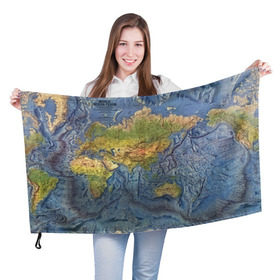Флаг 3D с принтом Карта в Тюмени, 100% полиэстер | плотность ткани — 95 г/м2, размер — 67 х 109 см. Принт наносится с одной стороны | география | земля | мир