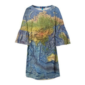 Детское платье 3D с принтом Карта в Тюмени, 100% полиэстер | прямой силуэт, чуть расширенный к низу. Круглая горловина, на рукавах — воланы | география | земля | мир