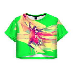 Женская футболка 3D укороченная с принтом Баскетбол в Тюмени, 100% полиэстер | круглая горловина, длина футболки до линии талии, рукава с отворотами | баскетболист | бросок | мяч | прыжок