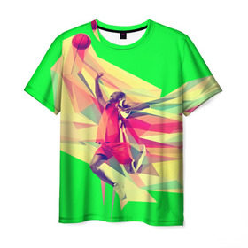 Мужская футболка 3D с принтом Баскетбол в Тюмени, 100% полиэфир | прямой крой, круглый вырез горловины, длина до линии бедер | баскетболист | бросок | мяч | прыжок