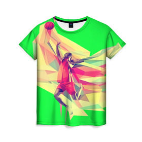 Женская футболка 3D с принтом Баскетбол в Тюмени, 100% полиэфир ( синтетическое хлопкоподобное полотно) | прямой крой, круглый вырез горловины, длина до линии бедер | баскетболист | бросок | мяч | прыжок